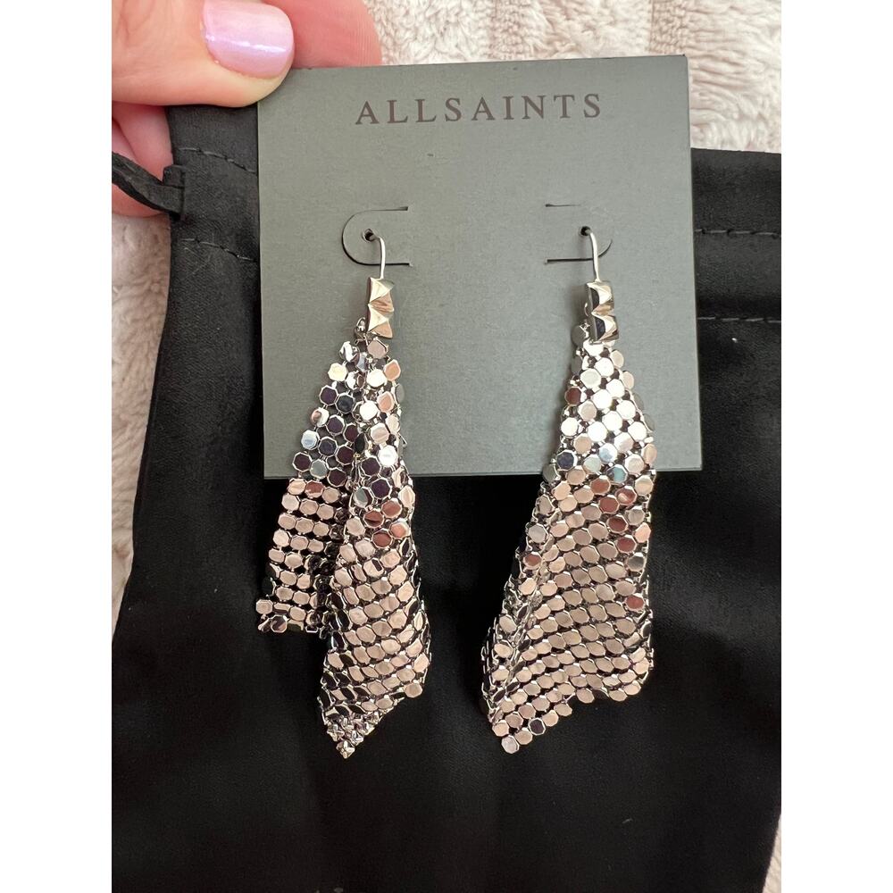 ALLSAINTS chainmail mesh earrings silver retro disco NWT